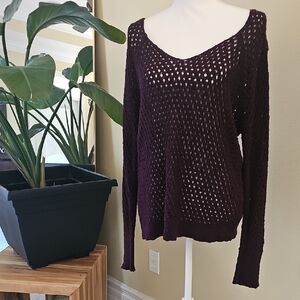 American Eagle Outfitters Deep Purple V-Neck Sweater